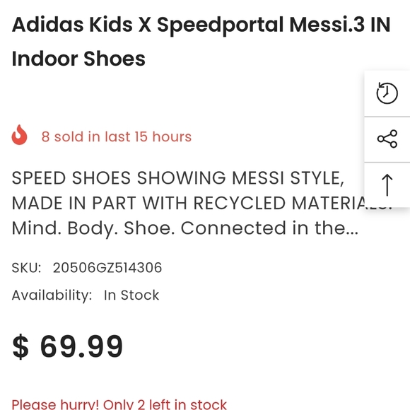 Adidas Kids X Speedportal Messi.3 IN Indoor Shoes Orange - Size 6 - Picture 8 of 8